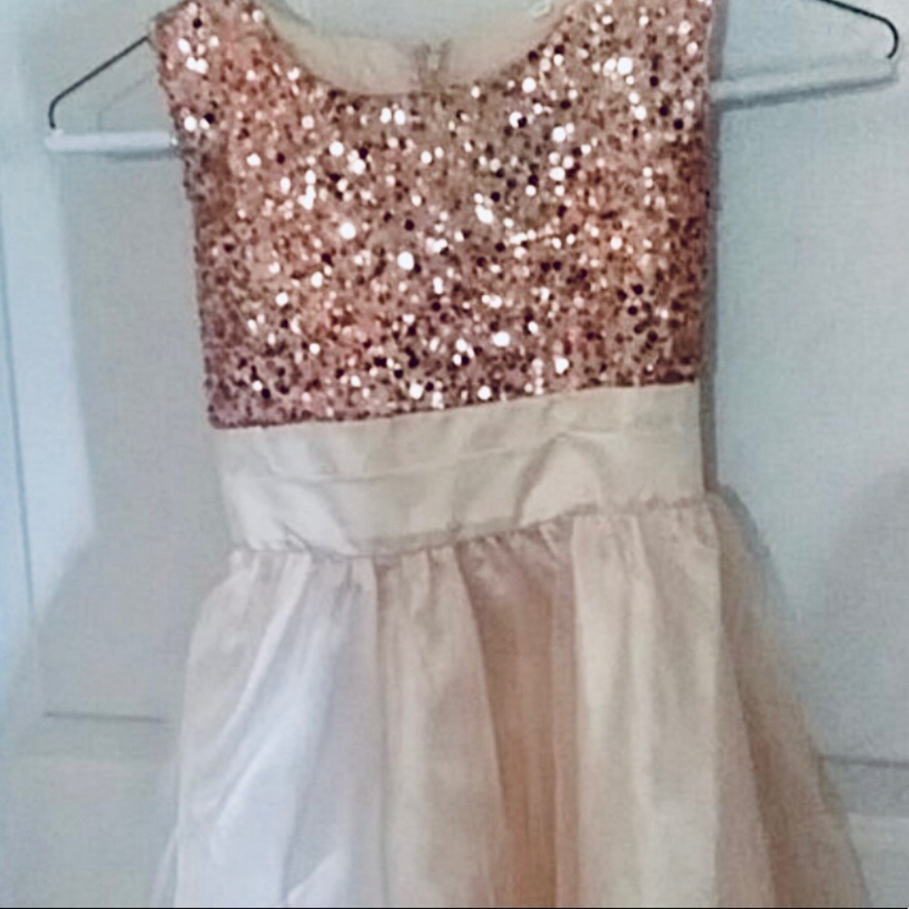 GIRL’S SATIN & LACE ,ROSE GOLD SEQUINS DRESS
